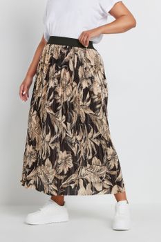 Yours Falda Larga Plisada Negra De Flores, Mujer Curvy Y Tallas Grandes, Yours