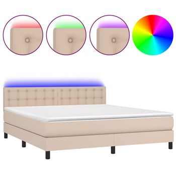 Cama Box Spring Colchón Led Cuero Sintético Capuchino 180x200cm Vidaxl