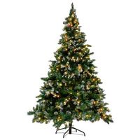 arbol de navidad artificial verde con luces led incorporadas 180 cm ramas heladas sinteticas conos de pino palomar