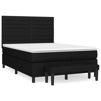 Cama Tapizada 193x144x128 Cm Tejido (100 % Poliéster), Contrachapado Y Madera Tratada - Negro