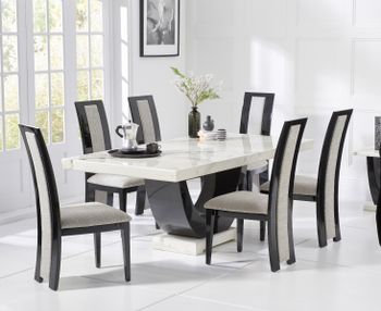 Raphael 170cm White and Black Pedestal Marble Dining Table with Raphael Chairs