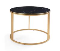 mesa de centro aulum redonda 50xo70 cm marmol negro y dorado encasa
