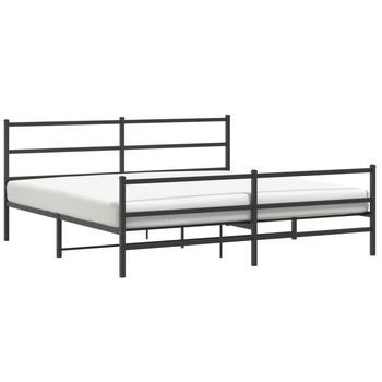 Cama Matrimonial | Cama Para Adulto | Estructura Cama Sin Colchón Con Estribo Metal Negro 200x200 Cm