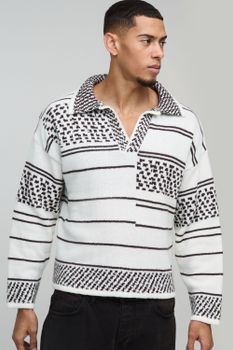 Jersey Oversize Recto De Punto Cardado Con Estampado De Polo, Blanco