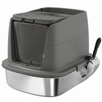 pawhut arenero grande de acero inoxidable bandeja cerrada para arena con pala metalica y bolsa desodorizante gris oscuro