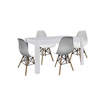 Pack Mesa De Comedor O Cocina Blanco + 4 Sillas Estilo Nordico Blanco