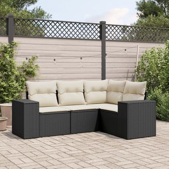 Conjunto De Sofás Jardín 4 Uds | Mueble Jardin Mesa Y Sillas Con Cojines Ratán Sintético Negro Cfw996193
