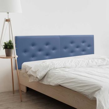 Dhome Cabecero De Polipiel Con 3 Hileras Intercaladas De Botones Cabezal Tapizado Cama Lujo (azul, 160cm (2piezas))