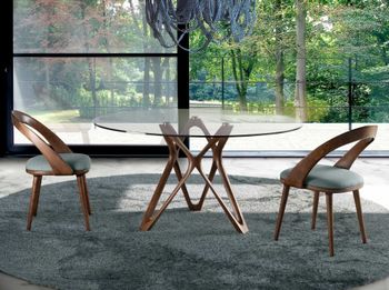 Mesa comedor redonda en cristal y madera