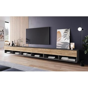 Mueble De Tv Lowboard A 300 Cm, Mueble De Televisión, Mueble De Salón, Sin Iluminación Led, Color Matera/castaño