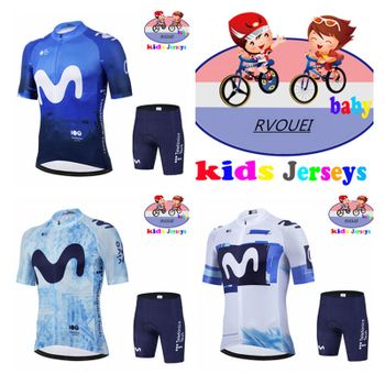 Nuevo equipo Movistar, conjunto de Jersey de ciclismo transpirable para niños, pantalones cortos con cojín, ropa de bicicleta negra para niños y niñas, bicicleta de verano