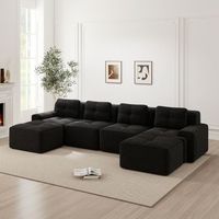 canape modular de 4 plazas con chaise longue en u revestimiento pana acolchado comodo antideslizante negro sin montaje