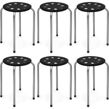 Juego De 6 Taburetes Redondos Apilables De Metal, Asiento Redondo Con Marco Costway 37 X 37 X 45 Cm