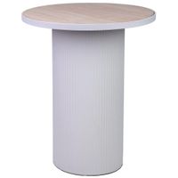 mesa auxiliar de metal blanco y madera 46x46x56h cm