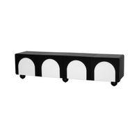 mueble de tv bajo de 180 cm blanco y negro con dos cajones y dos puertas