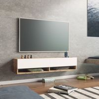 mueble tv suspendido laitila aglomerado 140x32x30 cm roble rustico  blanco encasa