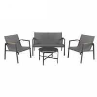 salon de jardin 4 plazas r metal gris antracita y textileno r mesa de vidrio r elegancia y confort