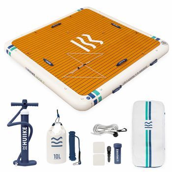Plataforma Flotante Hinchable 4 Personas Con Accesorios, Huiike | Inflador, Ancla De Arena, 2,15 M | Soporta 280 Kg, Blanco