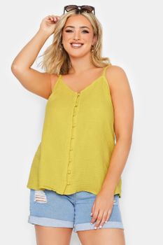 Yours Top Amarillo De Tirantes Con Botones, Mujer Curvy Y Tallas Grandes, Yours