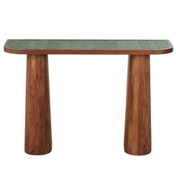 Consola de acacia maciza y cerámica verde efecto zellige