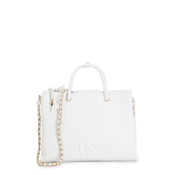 bolso shopping con logotipo en relieve en toda la superficie white