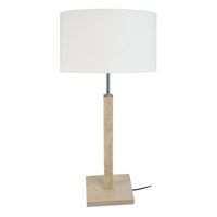 lampara de mesa columna madera natural pantalla crudo