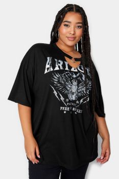 Yours Camiseta Negra Águila Arizona Detalle Anilla, Mujer Curvy Y Tallas Grandes, Yours