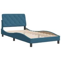 cama individual  cama para adultos  estructura de cama con cabecero terciopelo azul 100x200 cm