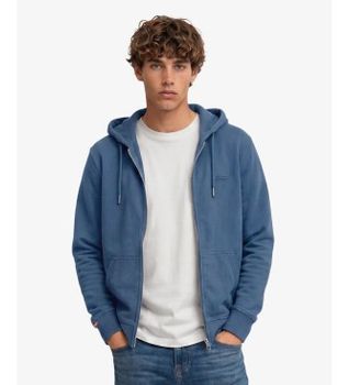 Superdry para hombre. M2014128B Sudadera Essential Logo Zip azul (S), Casual, Algodón, Manga larga
