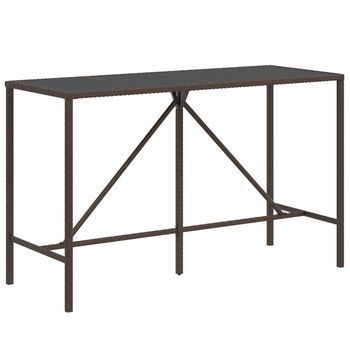 Mesa Alta Bar | Mesa De Bistró Superficie Vidrio Ratán Pe Marrón 180x70x110 Cm