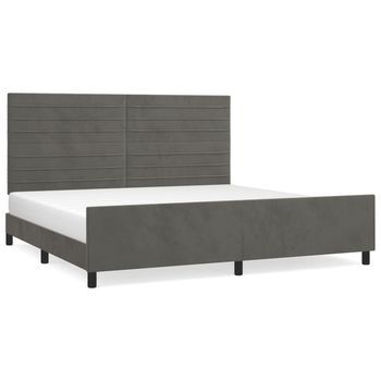 Cama Matrimonial | Cama Para Adultos | Estructura Cama Con Cabecero Terciopelo Gris Oscuro 200x200 Cm