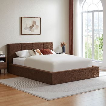 Estructura De Cama 140x200 Cm Marrón Con Cabecero Acolchado Y Acero Reforzado