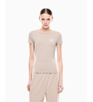 EA7 para mujer. 7W001149_AF12945 Camiseta de tejido técnico Natural Ventus7 neige (M), Beige, Deportivo, Manga corta, Poliéster Reciclado