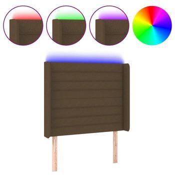 Cabecero Cama | Panel De Cabecera Con Led De Tela Marrón Oscuro 83x16x118/128 Cm