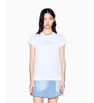 A|X Armani Exchange para mujer. XW002293AF17173U0002 Camiseta Premium blanco (M), Casual, Algodón, Manga corta