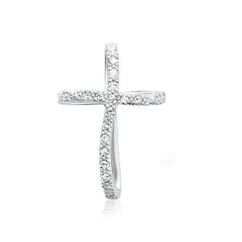 14 quilates colgante de oro blanco cruz 14 diamantes