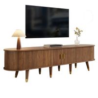 mueble de tv de 175 cm - con puerta corredera - ratan - aspecto nogal - mucho espacio de almacenamiento - natural