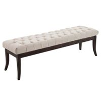 banco con patas de madera y asiento en tela crema