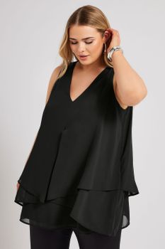 Yours London Top En Capas Negro , Mujer Curvy Y Tallas Grandes, Yours London