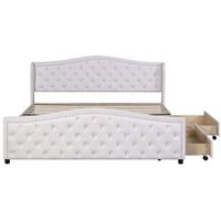 cama para adultos acolchada en simil piel 180x200cm con 2 cajones blanco