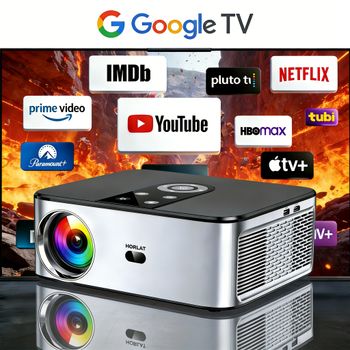 Proyector LED HORLAT 40000 Lúmenes 4K con Google TV, Cine 3D, Full HD 1080P, Video Home Theater, Corrección Trapezoidal Automática, WiFi 5G, Portátil