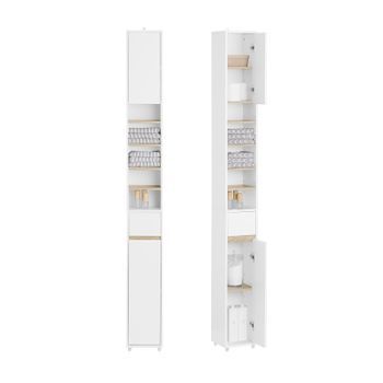 Mueble Columna De Baño Armario Para Baño Alto Estanterías De Baño Con 5 Estantes Abiertos 2 Puertas Y 1 Cajón 20 X 20 X 180 Cm Bzr34-wn Sobuy Es