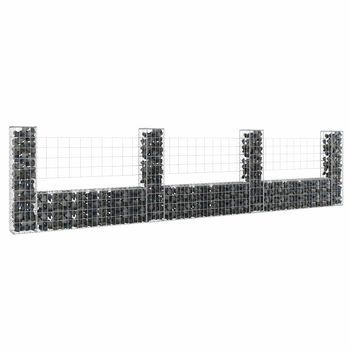 Cesta De Gaviones | Gavión Para Piedras | Gavión Decorativo Forma De U 4 Postes De Hierro 380x20x100 Cm Cfw134028