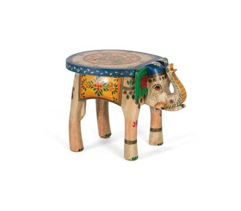 Taburete de madera de mango pintado a mano con detalles multicolor