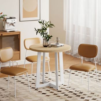 Mesa De Comedor Para 4 Personas De Mdf Acero Homcom Ø80x75 Cm Roble
