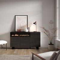 aparador efecto madera negro 150x35x87cm chimenea efecto fuego
