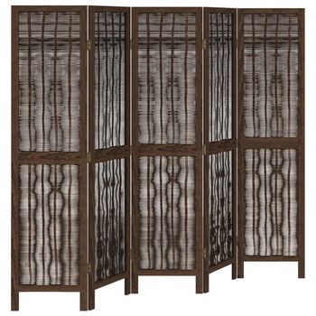 Biombo Separador De 5 Paneles Madera Paulownia Marrón Oscuro Vidaxl