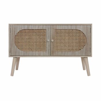 Aparador bajo estilo boho con 2 puertas de madera marrón