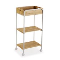 mueble de bano 2 estantes en aglomerado efecto madera y metal blanco