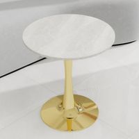 mesa de comedor redonda con efecto marmol blanco